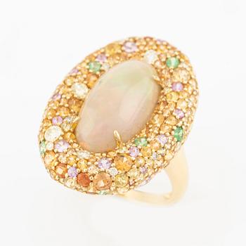 Ring, cocktail ring, with opal, tsavorites, multicoloured sapphires, and brilliant-cut diamonds.