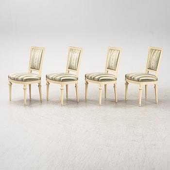 A set of four Gustavian style chairs, Åmells Möbler, dated 1974.