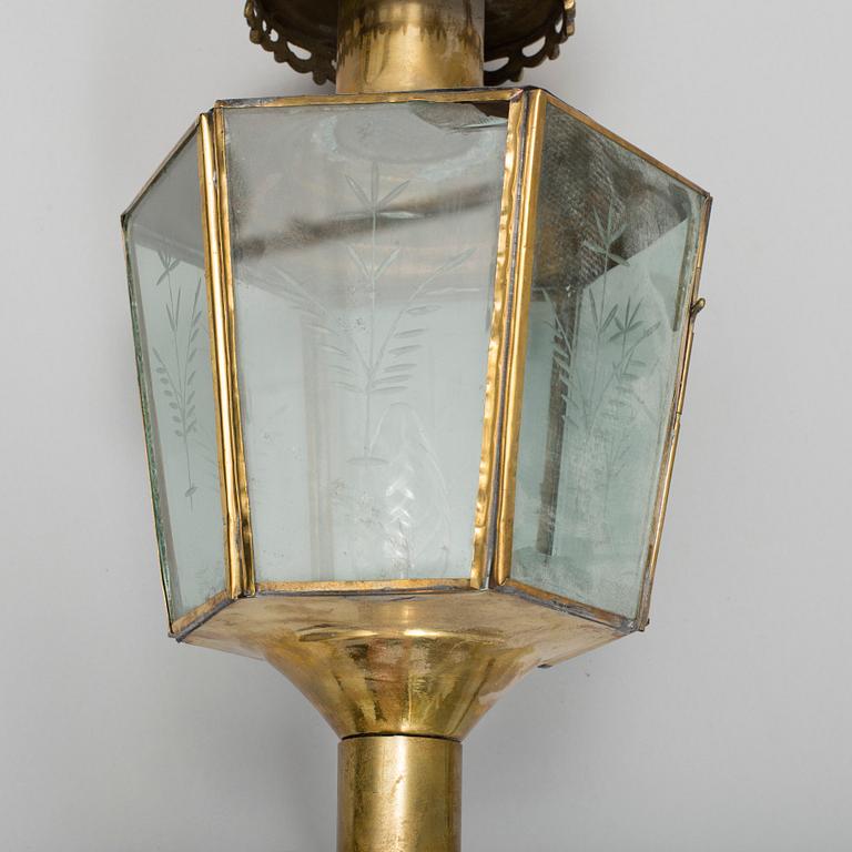 A pair of brass coach carriage lamps, around the turn of the century 1900.