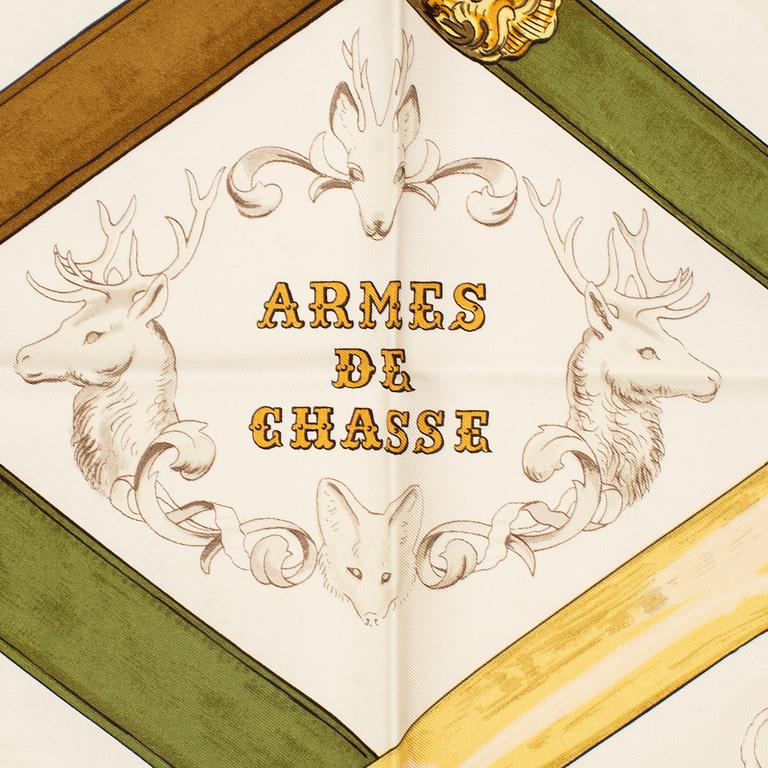 HERMÈS, scarf, "Armes de Chasse", Philipe Le Doux, issued 1970.