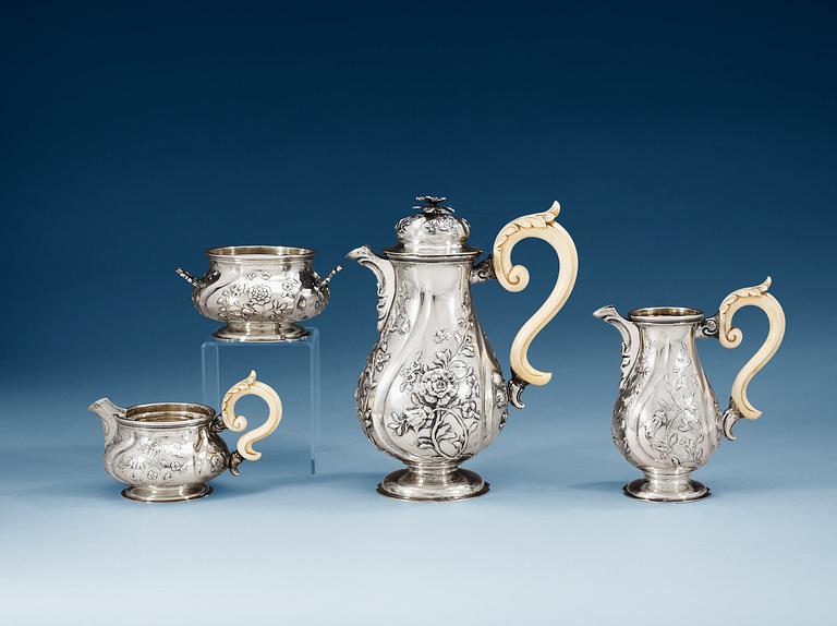 AN AUSTRIAN-HUNGARIAN PARCEL-GILT FOUR-PIECE COFFEE-SET, 19th century.