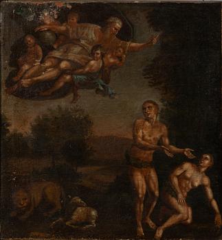 Flemish school, 18th century, God expels Eve and Adam from Paradise.