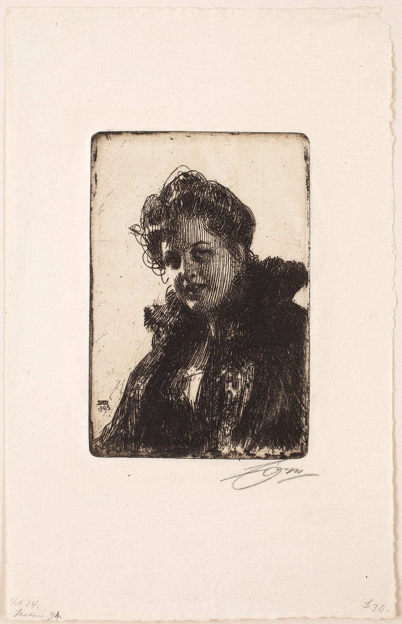 ANDERS ZORN, etsning, utförd 1903, signerad med blyerts.