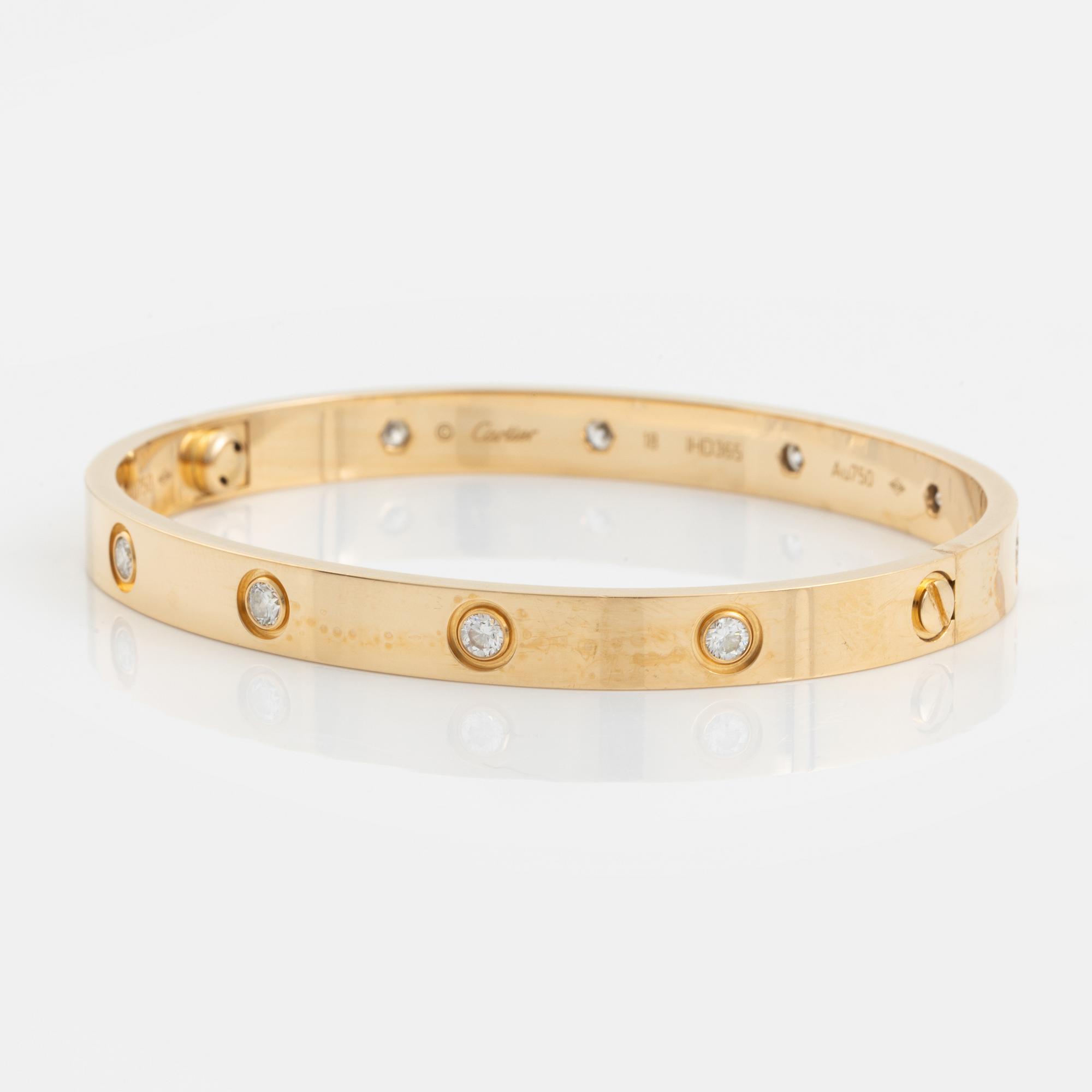 Cartier "Love" armband 18K guld med tio runda briljantslipade diamanter.