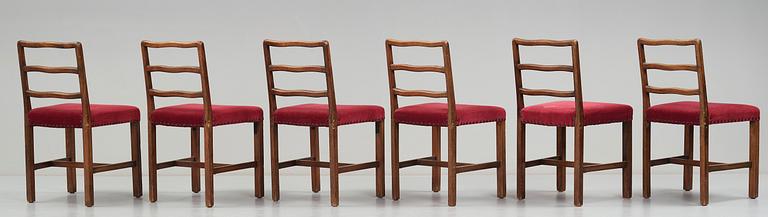 Erik Lund, ERIK LUND, a suite of six Swedish Grace stained beech dining chairs, Stockholm, Sweden ca 1926.