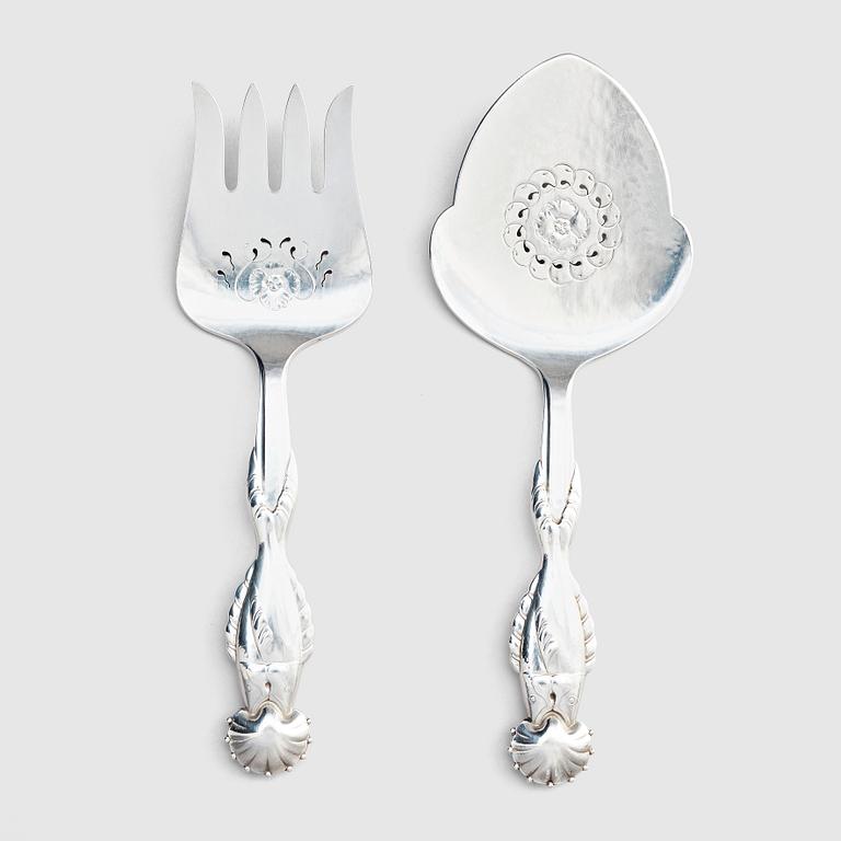 Georg Jensen, serveringsbestick för fisk, ett par, design nr 55, Jensen & Wendel, Köpenhamn 1945-54, sterling.