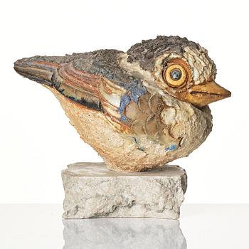 Tyra Lundgren, a stoneware sculpture of a bird, own studio, Bredkvie, Gotland.