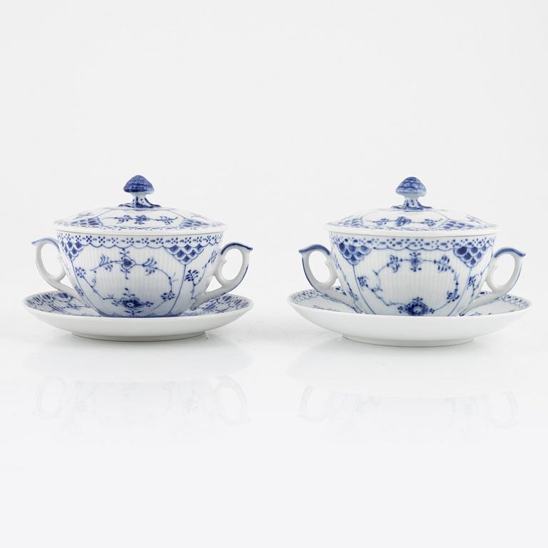 Royal Copenhagen, nine lidded porelain consommé cups, Musselmalet Half Lace", Denmark.