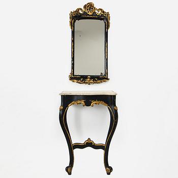 A Rococo revival mirror and a console table, second half of the 20th Century.