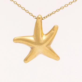 Tiffany & Co, necklace 18K gold, Elsa Peretti "Starfish" small approx 10 mm, original box, dustbag and shoppingbag.