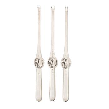 Twelve silver seafood forks, Atkin Bros - Harry Atkin, Sheffield, England, 1928.