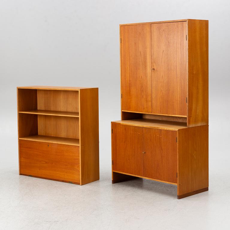 Hans J. Wegner, 2 cabinets and a shelf with a writing flap, Ry furniture, dated 1957.