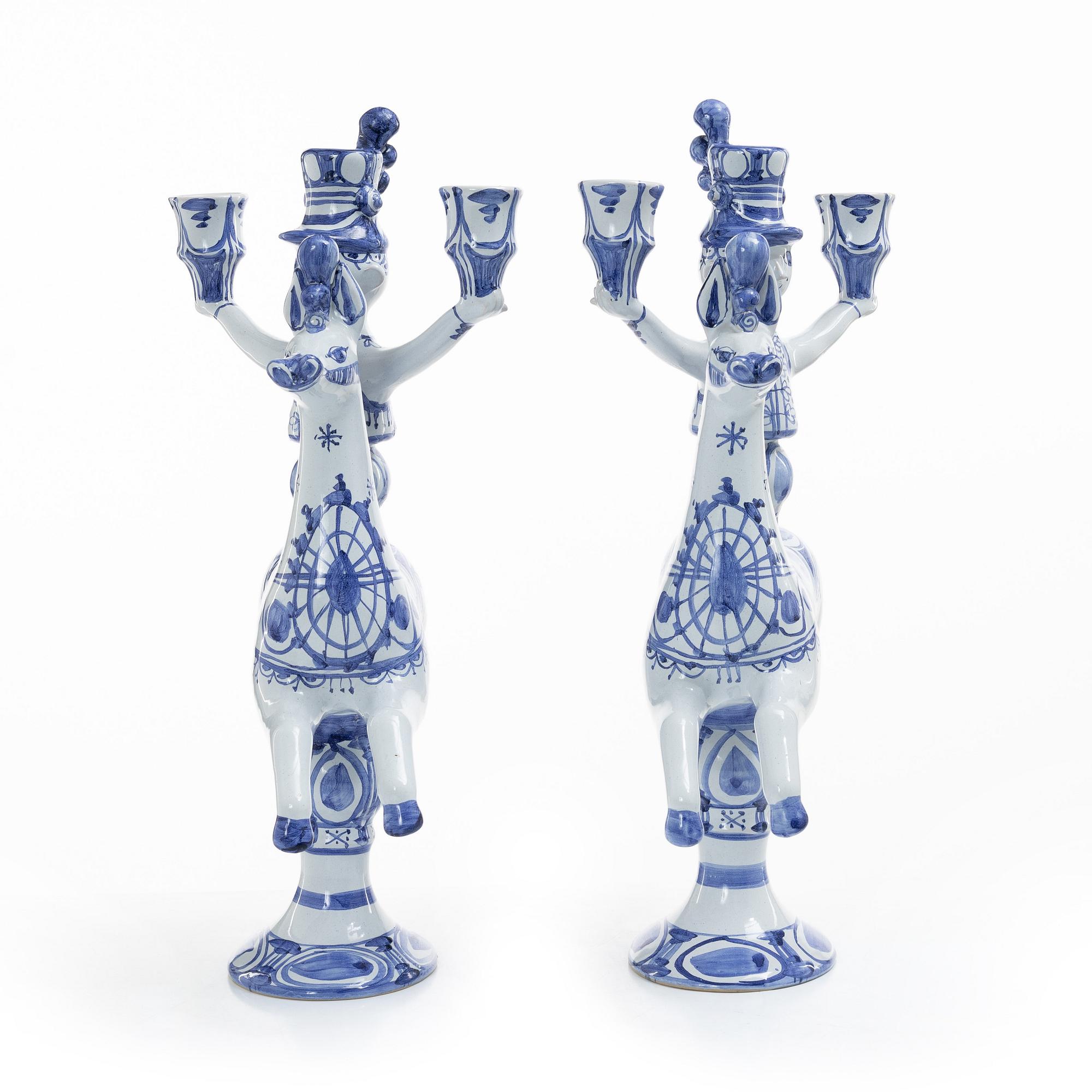 Björn Wiinblad, a pair of earthenware candelabras, Denmark, 1997.