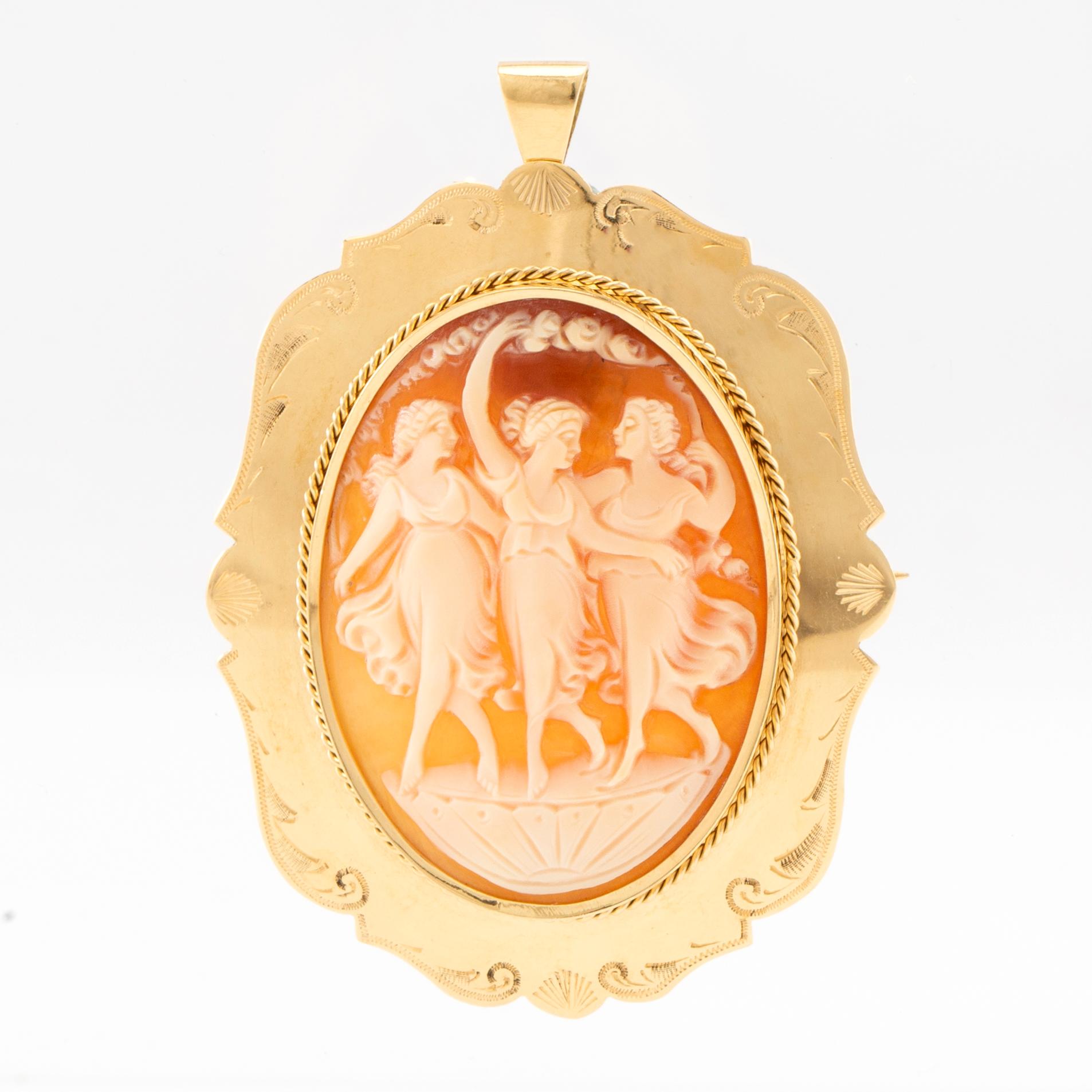 Brooch/Pendant 18K gold with carved shell cameo, Albin Sandberg, Bjärnum 1947.