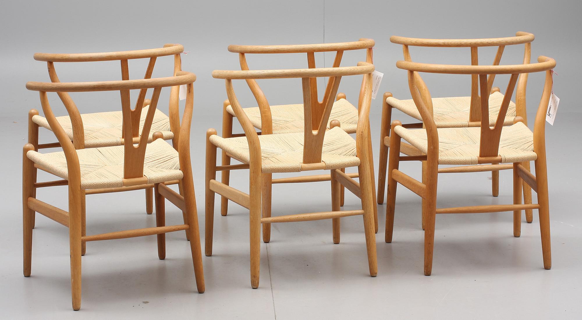KARMSTOLAR, 6 st. "Y-stolen", Hans J. Wegner för Carl Hansen & Son, Odense.