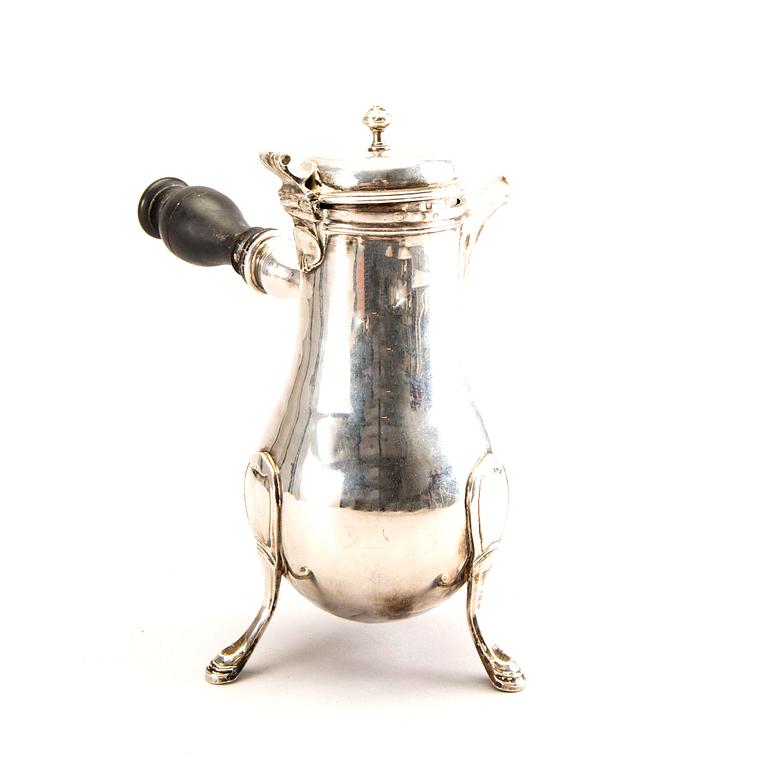 A French late 18th century silver coffee pot.