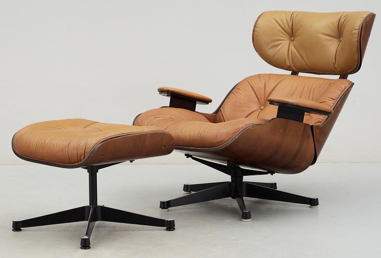 FÅTÖLJ samt FOTPALL, "Lounge chair" George Mulhauser, Plycraft, 1960-tal.