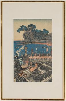 UTAGAWA YOSHITORA (c.1830-c.1880), three colour woodblock prints, Japan.