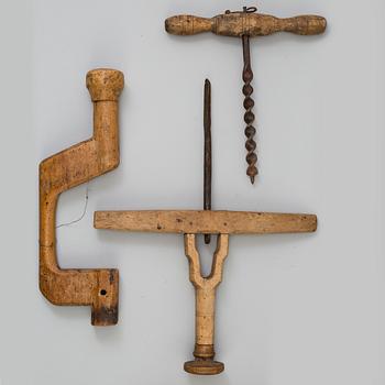 TEN WOOD AND IRON HAND TOOLS, 19th century.