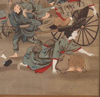 RULLMÅLNINGAR, sex stycken, tusch och färg på papper. Japan, Meiji (1868-1912).
