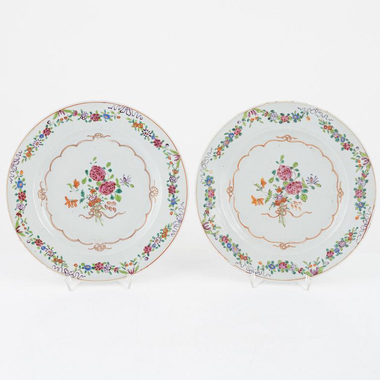 Three pairs of Famille rose plates, China, 18th century.