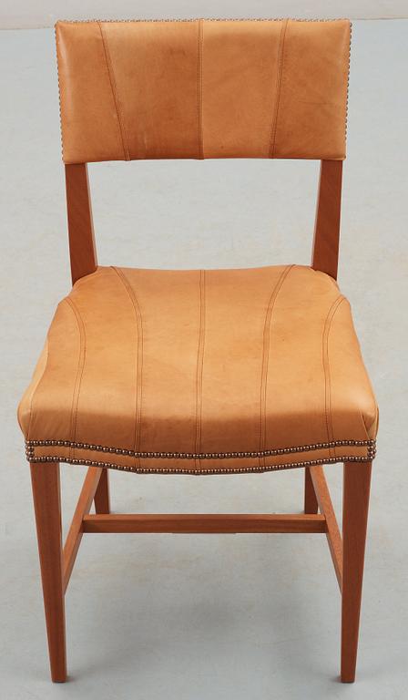 A Josef Frank mahogany and leather chair, model 695, upholstered by Jonny Johansson, Acne for Svenskt Tenn 2009.