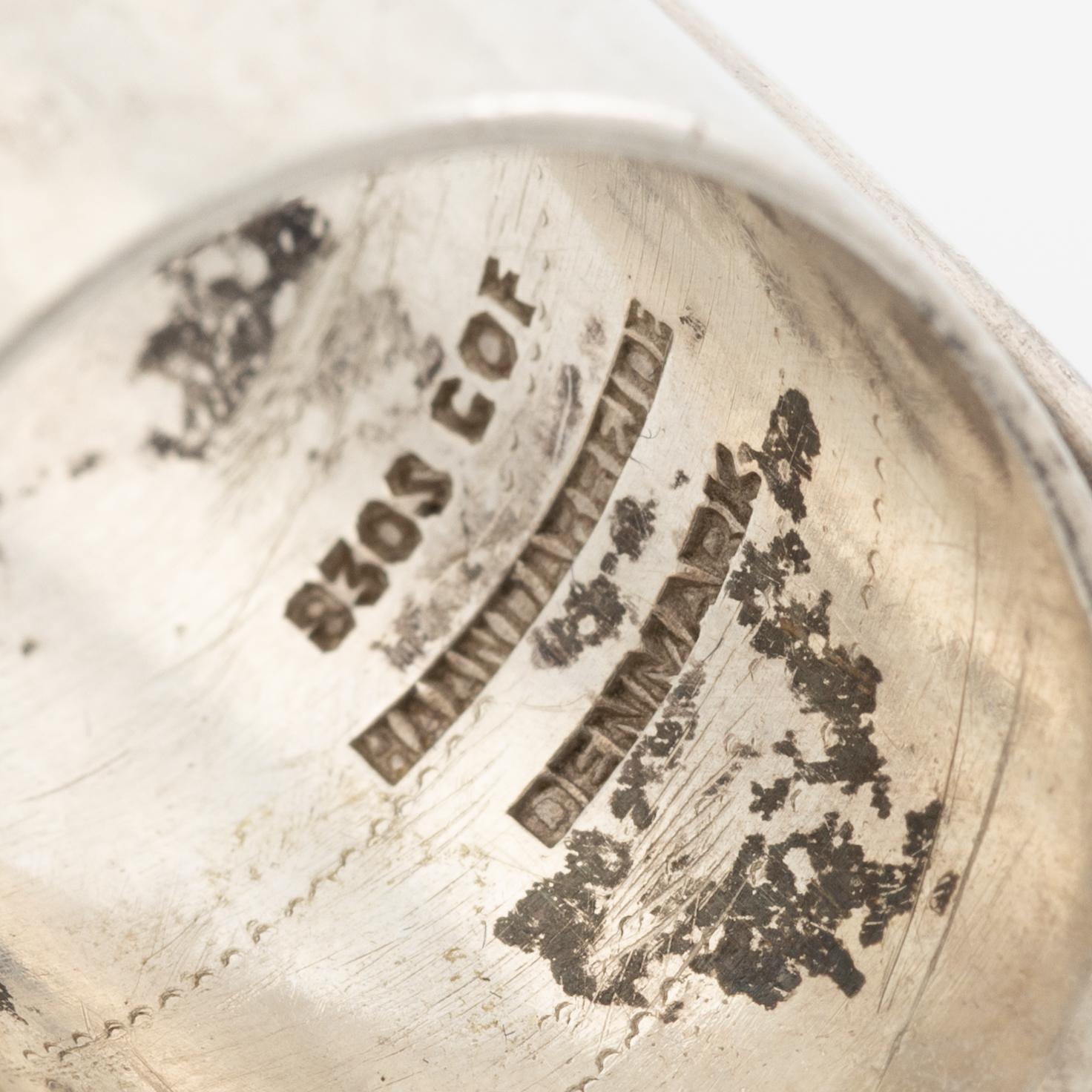 Ring, Carl Ove Frydensberg, silver with cabochon-cut black stone, Denmark.