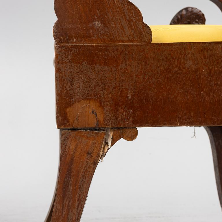 A pair of Russian/Baltic Empire mahogany armchairs, 1830's/40's.