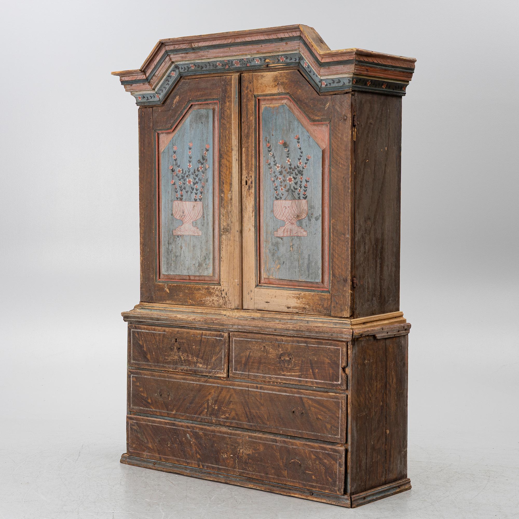 A folk-art cabinet attributed to  "Gammelmålaren" Anders Nilsson (Brunskog, 1807–1889).