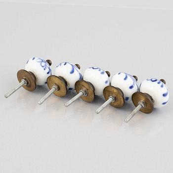 A set of five 'Blue Fluted' porcelain knobs, Royal Copenhagen.