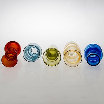 TAMARA ALADIN, Five glass vases, Riihimäen Lasi 1960s-70s.