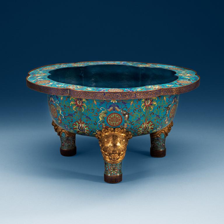 A Cloisonné tripod censer, Qing dynasty (1644-1912).