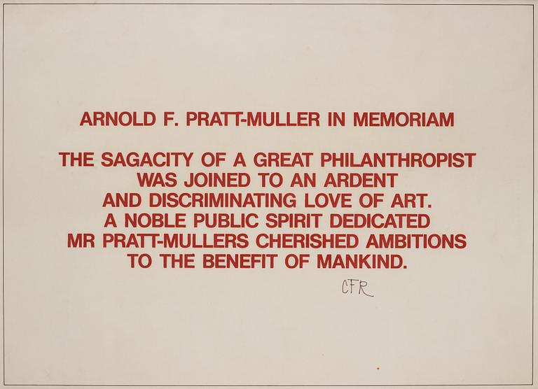 Carl Fredrik Reuterswärd, Arnold F.Pratt - Muller in memoriam.