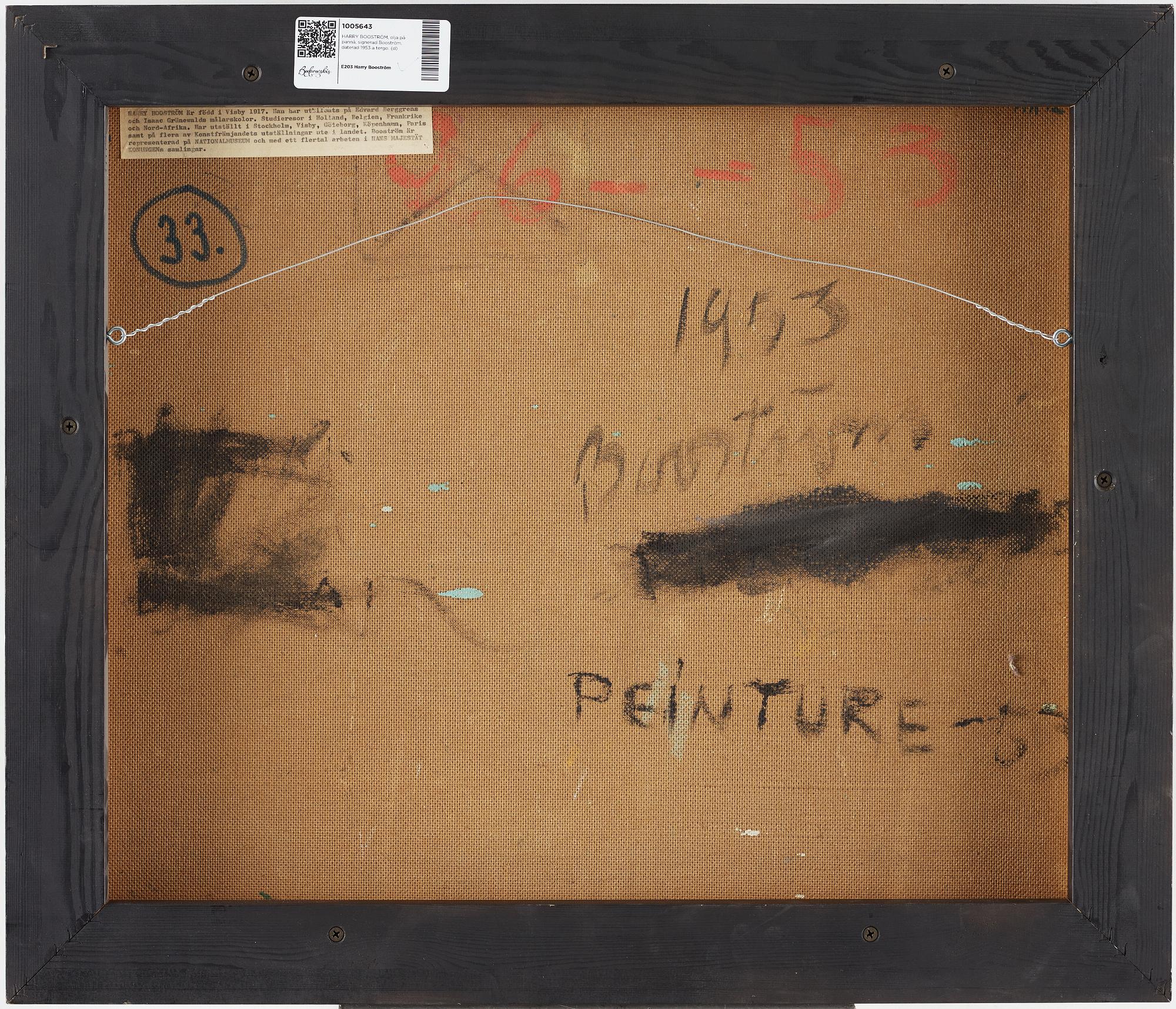 HARRY BOOSTRÖM, oil on panel, signed Booström, dated 1953 on verso.