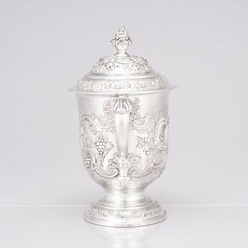An English mid 18th century silver cup with lid, marks of Francis Crump, London.