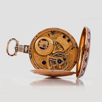 An English 19th century gold and enamel pocket watch, Ilbery, London. Made for the Chinese market.