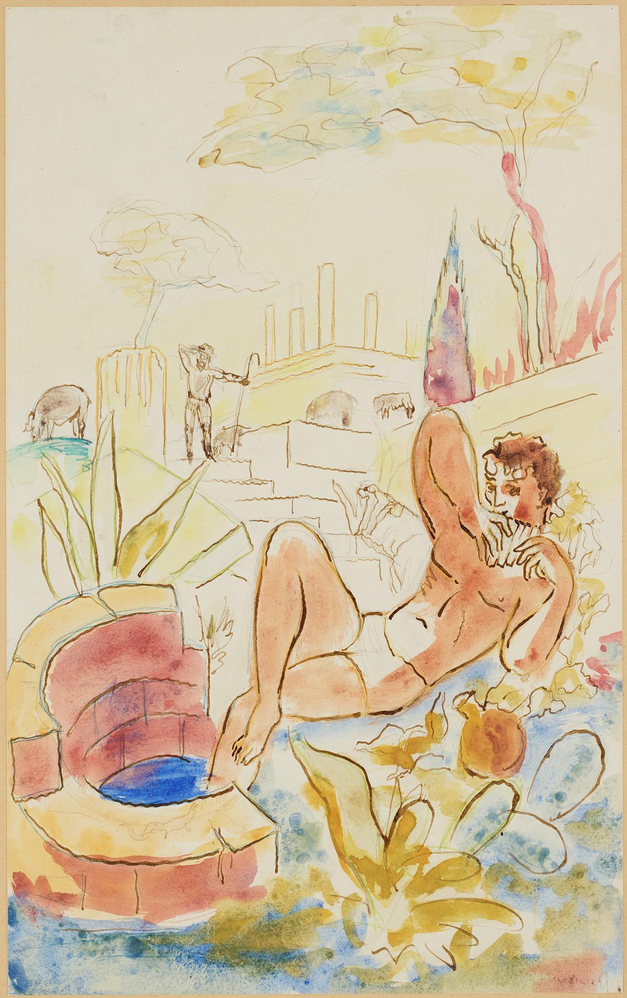 Isaac Grünewald, watercolour, signed.
