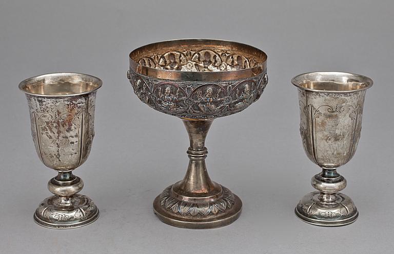 BÄGARE, silver, 3 st, bla Gustaf Dahlgren, Malmö, 1874, vikt 391,9.