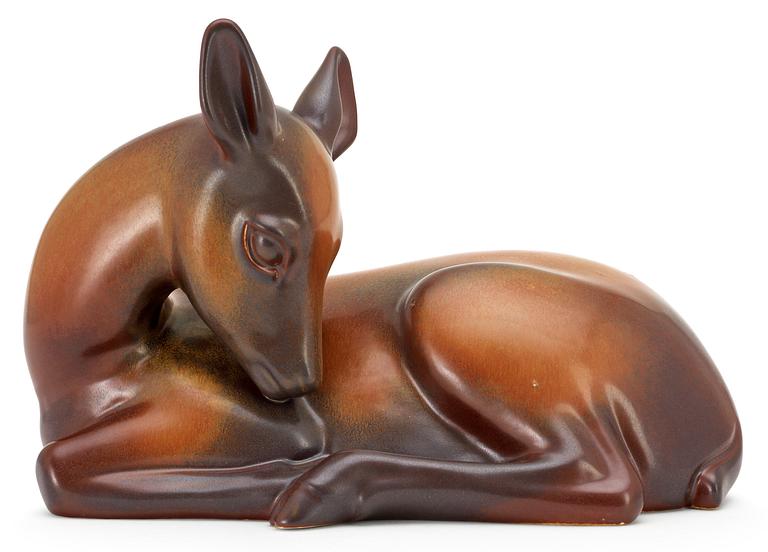A Gunnar Nylund stoneware figure of a deer, Rörstrand.