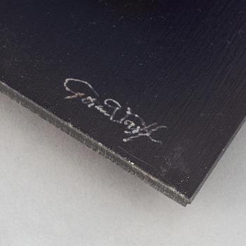 Göran Wärff, a glass sculpture with iron stand for Kosta Boda, signed. Unique.