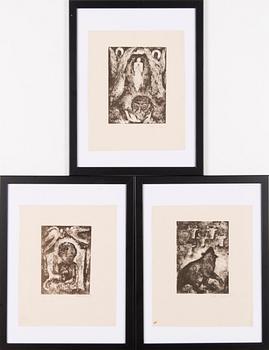 MATTI VISANTI, litografier, 3 st, signerade och i plåten daterade 1940.