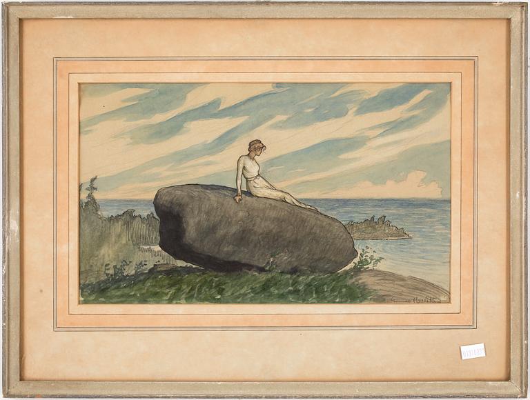 GUNNAR HALLSTRÖM, blyerts och akvarell. Signerad.