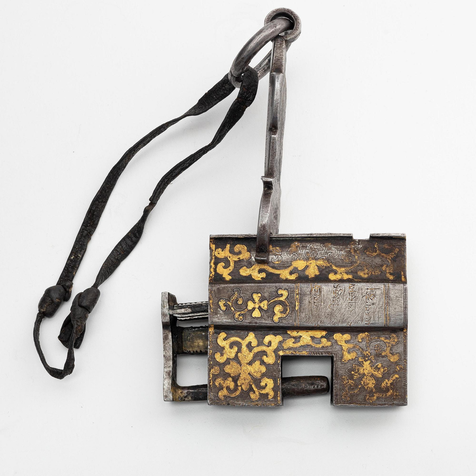 A large iron, silver and gold lock, Tibet, 17th/18th century.