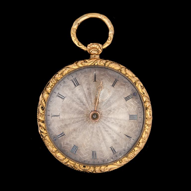 FICKUR, 2st, 18k guld, 1800-tal. Vikt (exkl urverk) 22,1g.