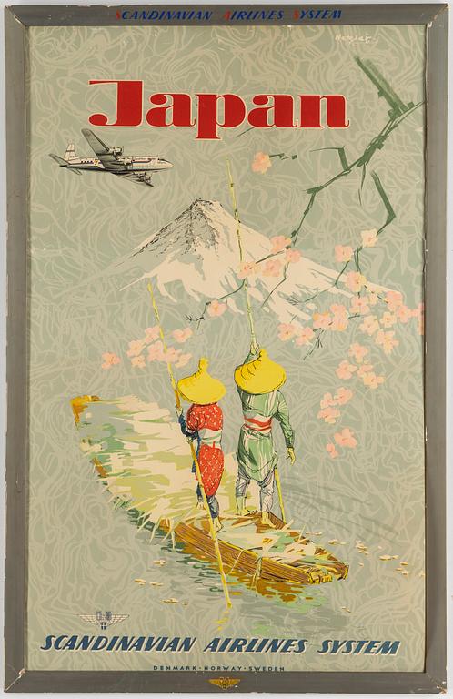 KURT NETZLER, a Scandinavian Airlines System vintage travel poster, Törnbloms/Esselte STHLM, 1951.