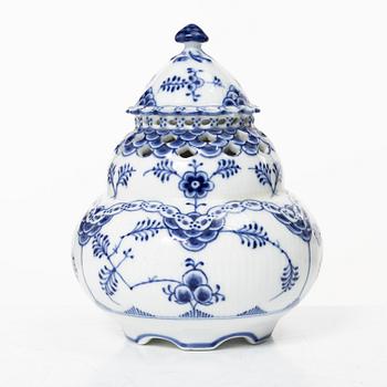 Royal Copenhagen, A 'Blue Fluted' full lace porcelain potpurri urn with cover, model 1/1186, Denmark, 1889-1922.
