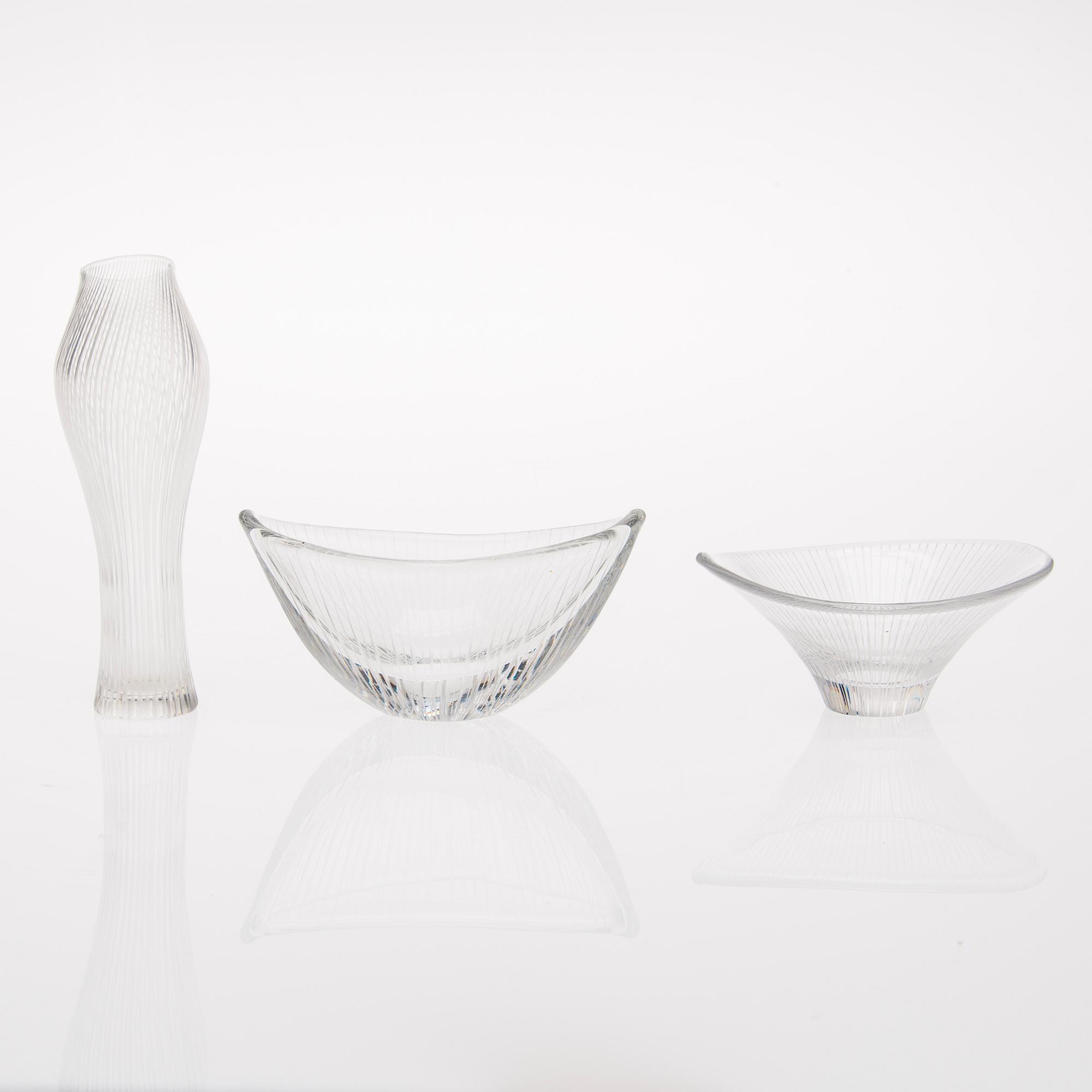 KONSTGLAS, 3 st, signerade Tapio Wirkkala, Iittala.