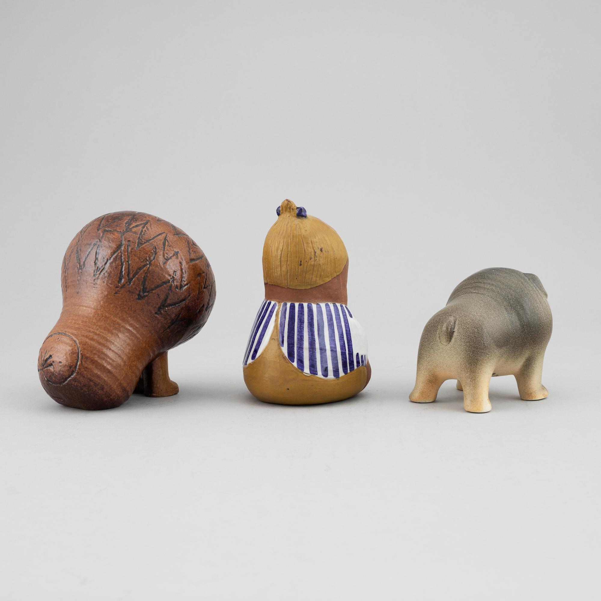LISA LARSON, three stoneware figurines, Gustavsberg, Sweden.