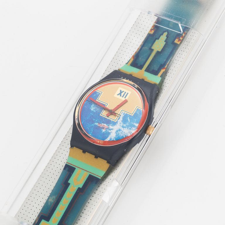 Swatch, Blue Flamingo, wristwatch, 34 mm.