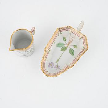 A 'Flora Danica' procelain creamer and a sauce bowl, Royal Copenhagen, Denmark.